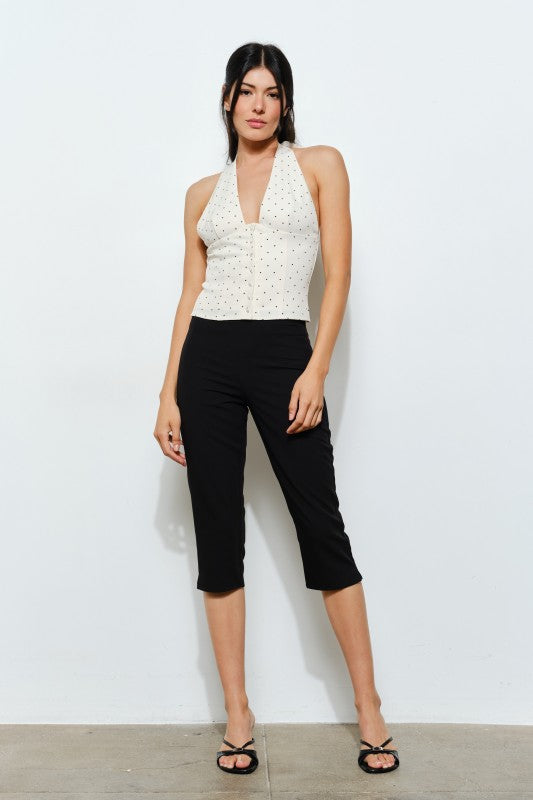 Paloma Polka Dot Halter Top - Black