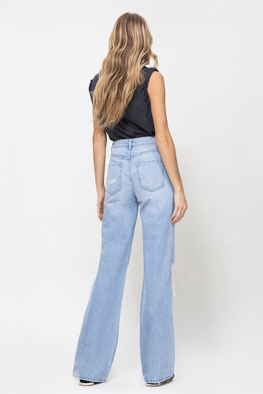 Lady Cotton Blend Denim Trousers Straight Wide Leg Cargo Pants High Waist  Jeans | eBay