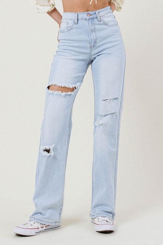 Girl Next Door Straight Leg Distressed Jeans