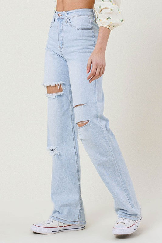 Girl Next Door Straight Leg Distressed Jeans