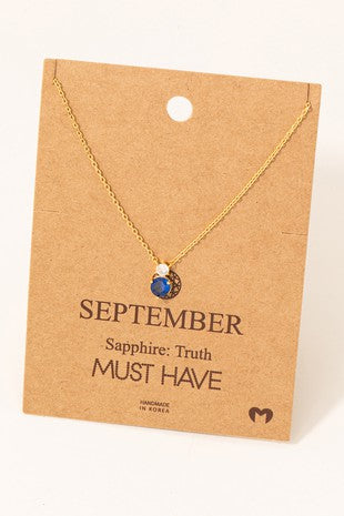 September Sapphire Gem Pendant Necklace