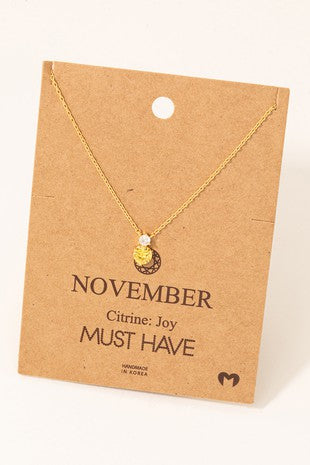 November Citrine Gem Pendant Necklace