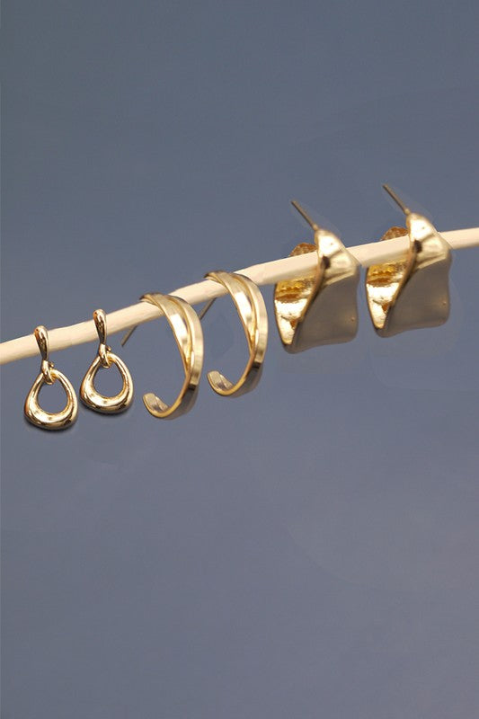 Audrey Huggie Hammered Earring Set
