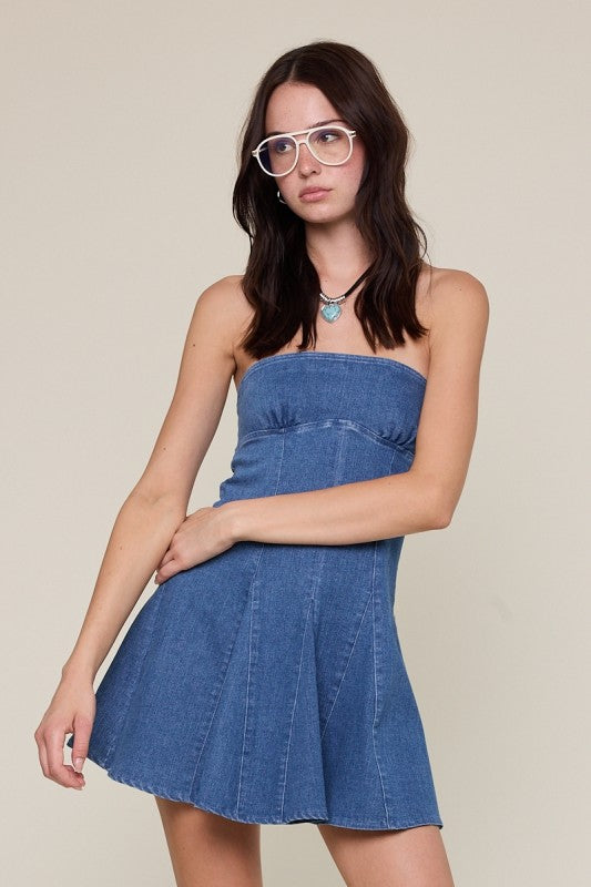 Paulie Strapless Denim Dress - Mid Wash