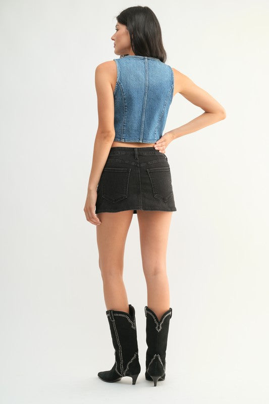 Teagan Mini Denim Skirt - Black