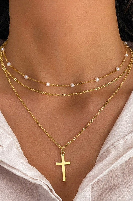 Olympus Layered Cross Necklace