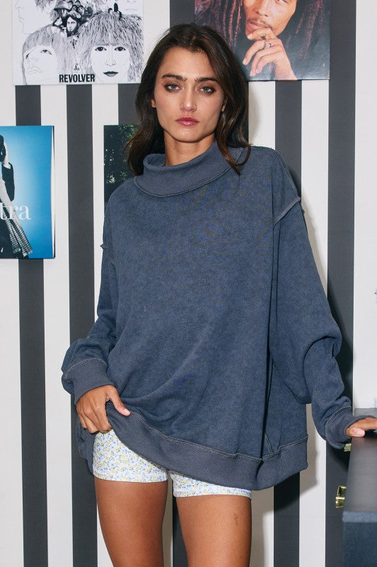 Vintage Mock Neck Sweatshirt - Charcoal