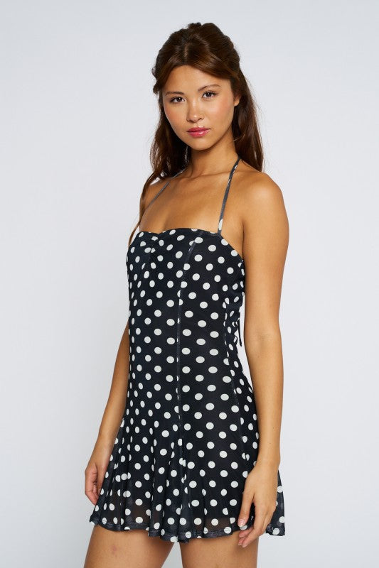 Bardot Polka Dot Halter Dress