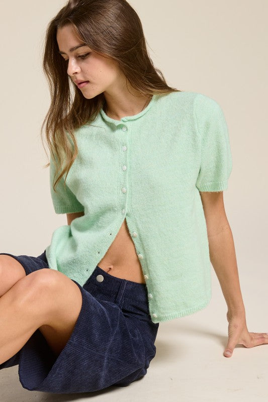 Siena Short Sleeve Cardigan - Green
