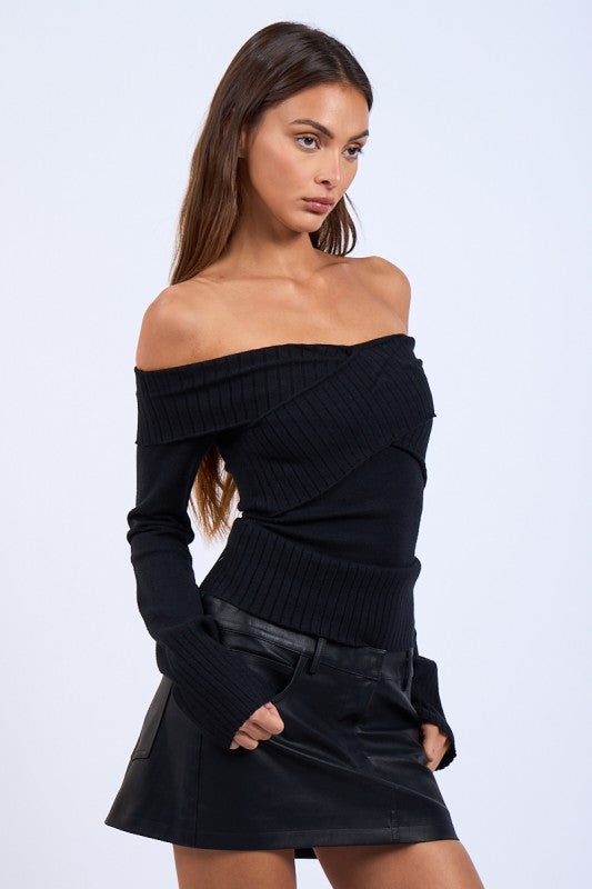 Geneva Crossover Off Shoulder Sweater - White