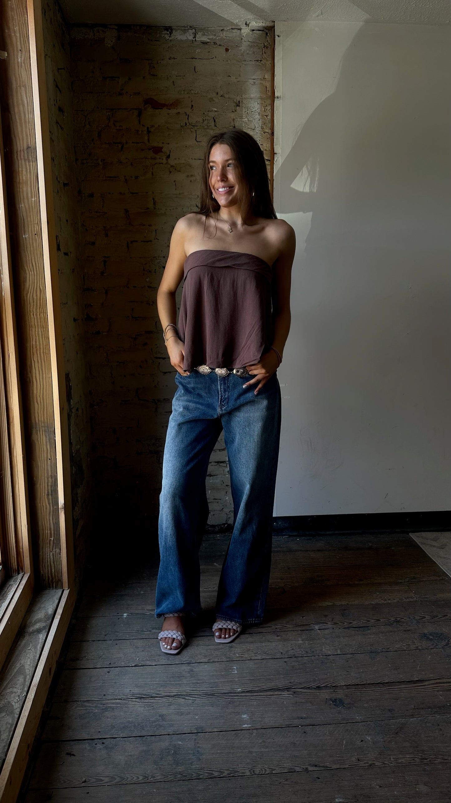 Dylan Linen Top - Brown