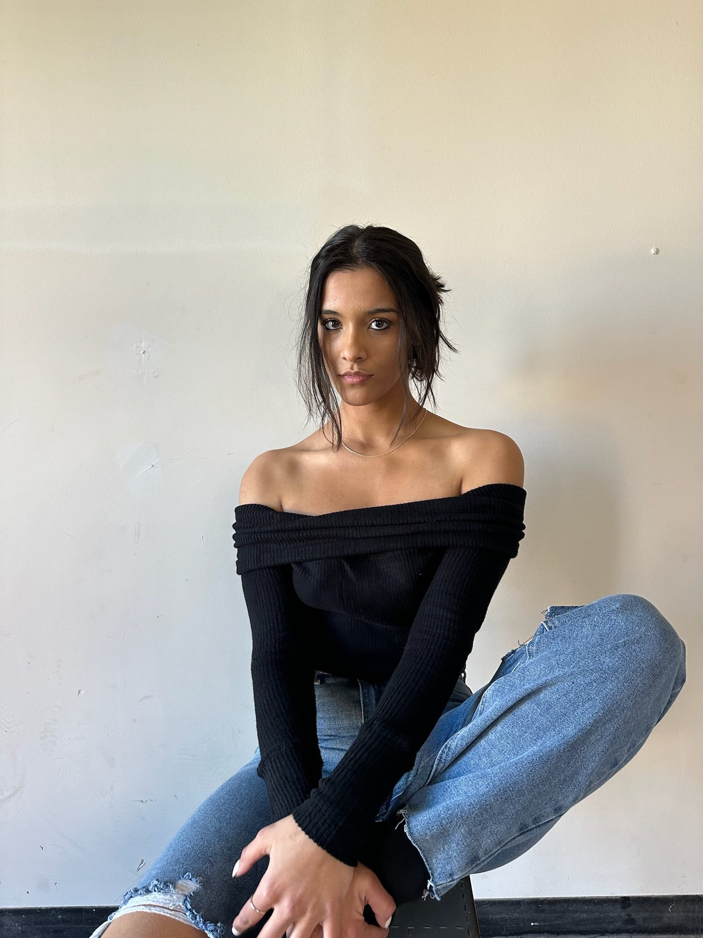 Brianna Off Shoulder Sweater - Black