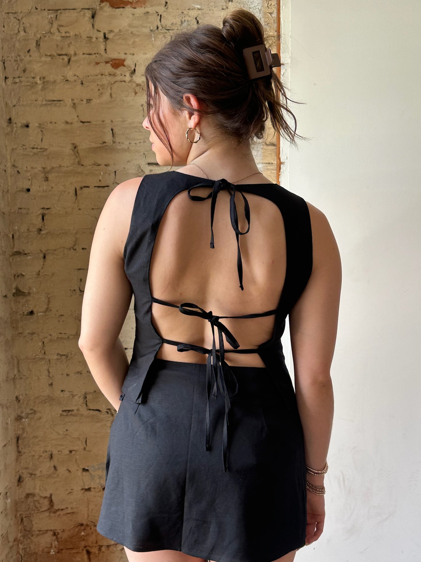 Meadows Linen Top - Black