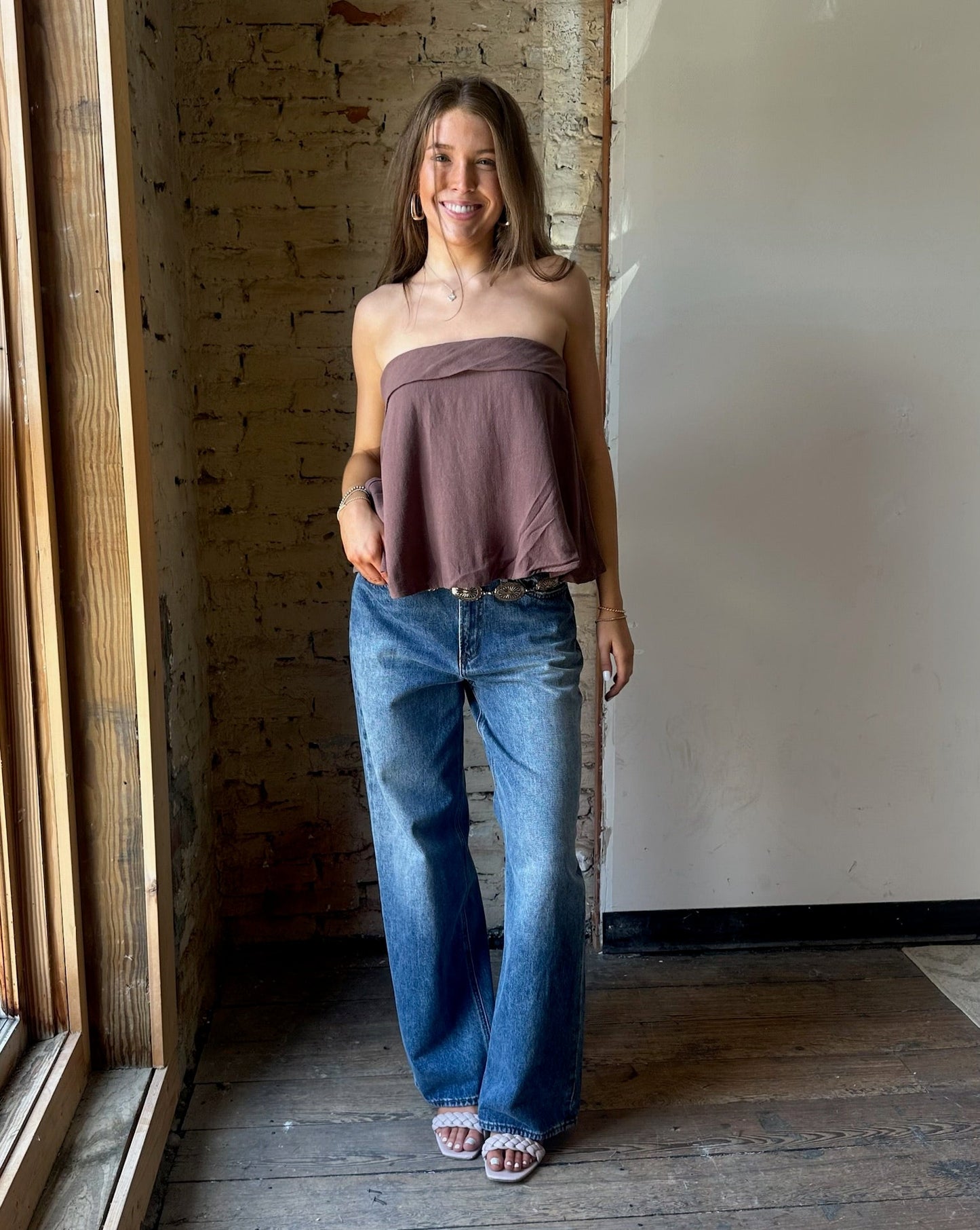 Dylan Linen Top - Brown
